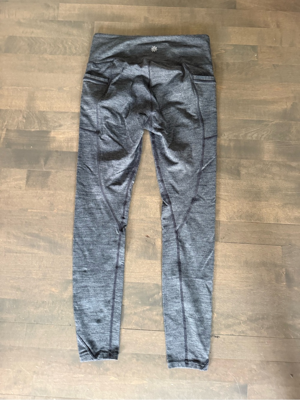 Athleta Heathered Gray High Rise Leggings Side Pockets Med